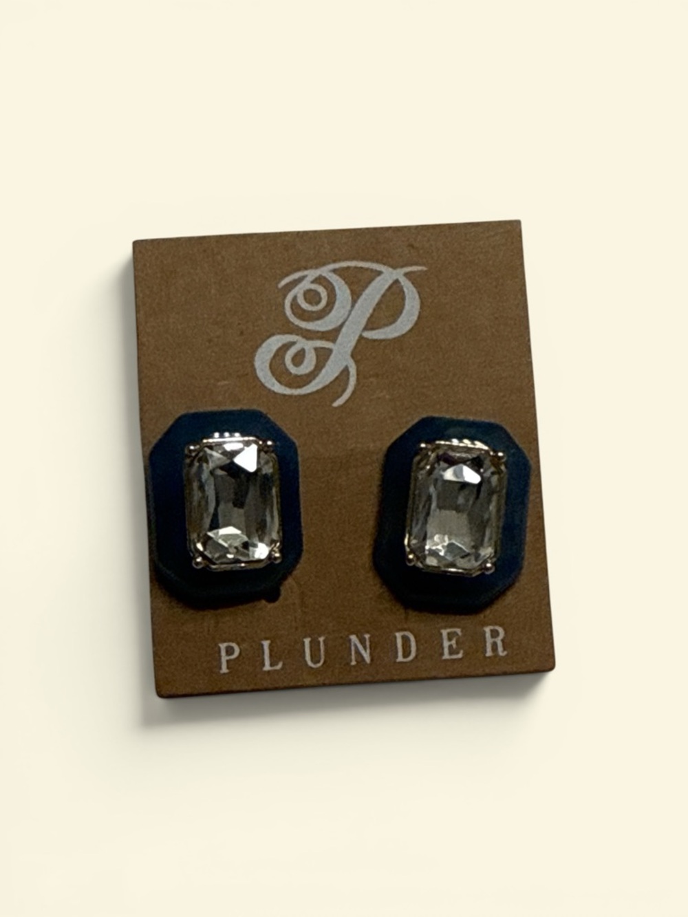 Plunder Navy and Crystal Octagon Stud Earrings New
